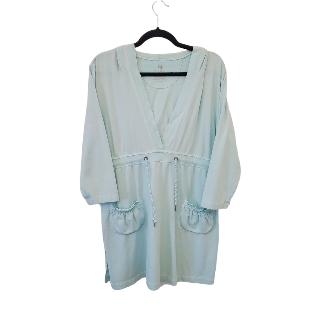 Eddie Bauer Large Cotton Blend Hooded Sleepwear Ruffled Pockets Top